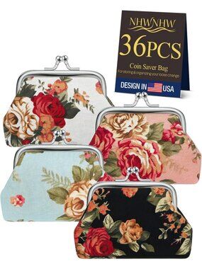 36 Pcs Floral Coin Purses Set, Vintage Mini Wallets for Women & Girls, Cute Gift